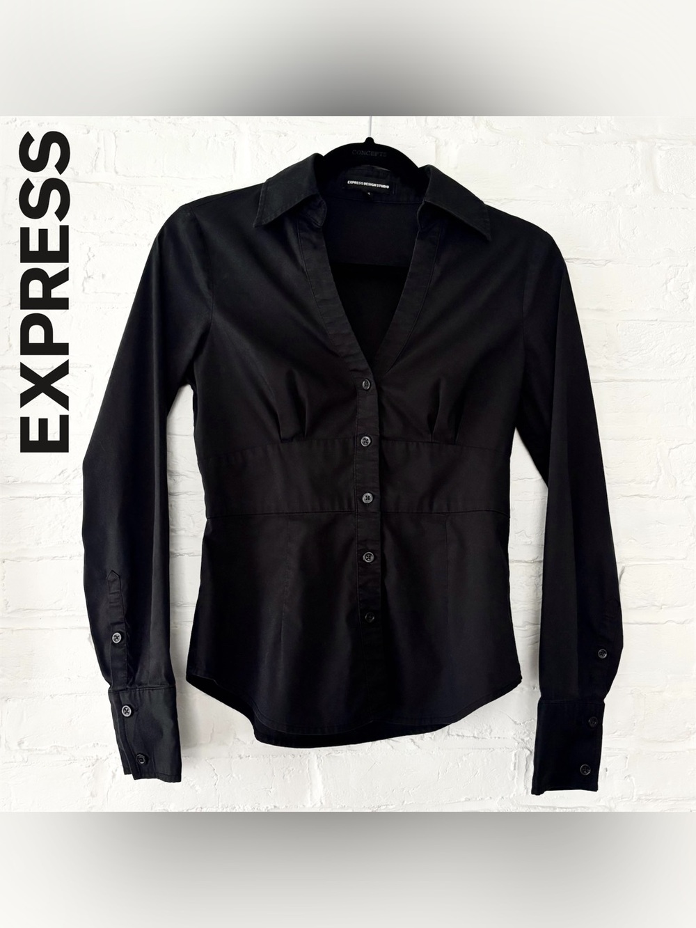 Vintage y2k Express Studios black long sleeve button up top